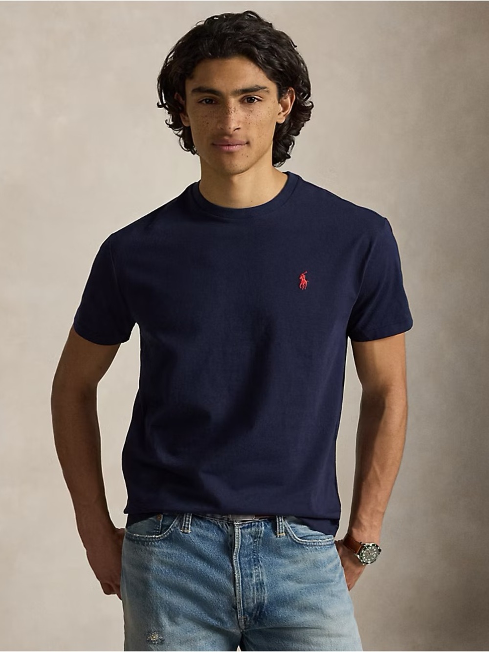 Polo by Ralph Lauren Men’s Navy Crew Neck T-Shirt with Red Pony